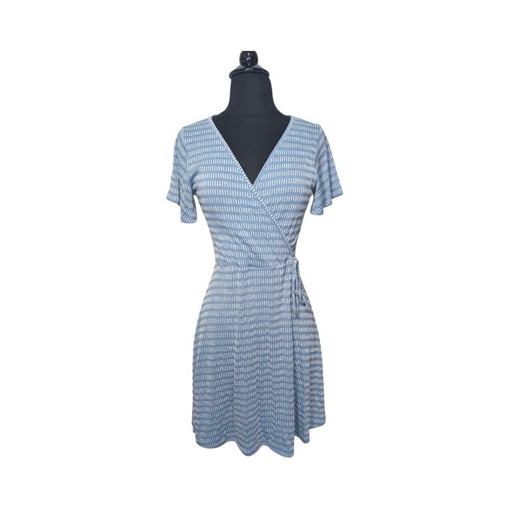 Caution to the Wind Blue & White Wrap Mini Dress S | Flutter Sleeve Cottagecore